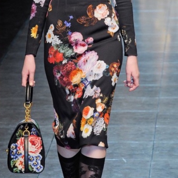 Dolce & Gabbana Floral Print Vintage 90s Y2K High Rise Back Slit Baroque Sz 38 - Picture 3 of 11